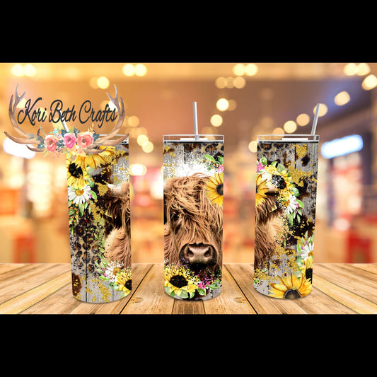 Highland Cow Leopard 20 oz insulated tumbler with lid and straw