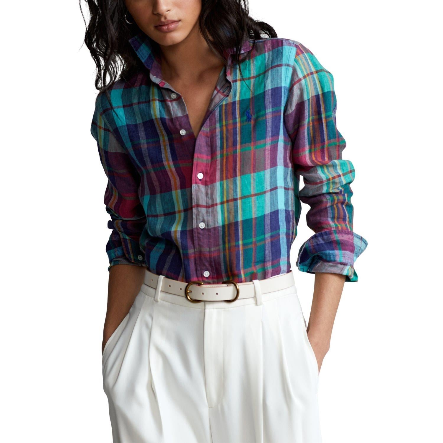 classic fit plaid linen shirt