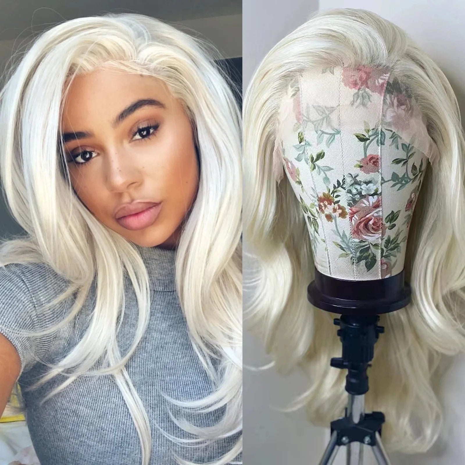 Flyshadow Wig Long Natural Wavy Synthetic Lace Front Wig Glueless Wigs Ready to Wear White Wig Long Blonde Lace Wigs for Women