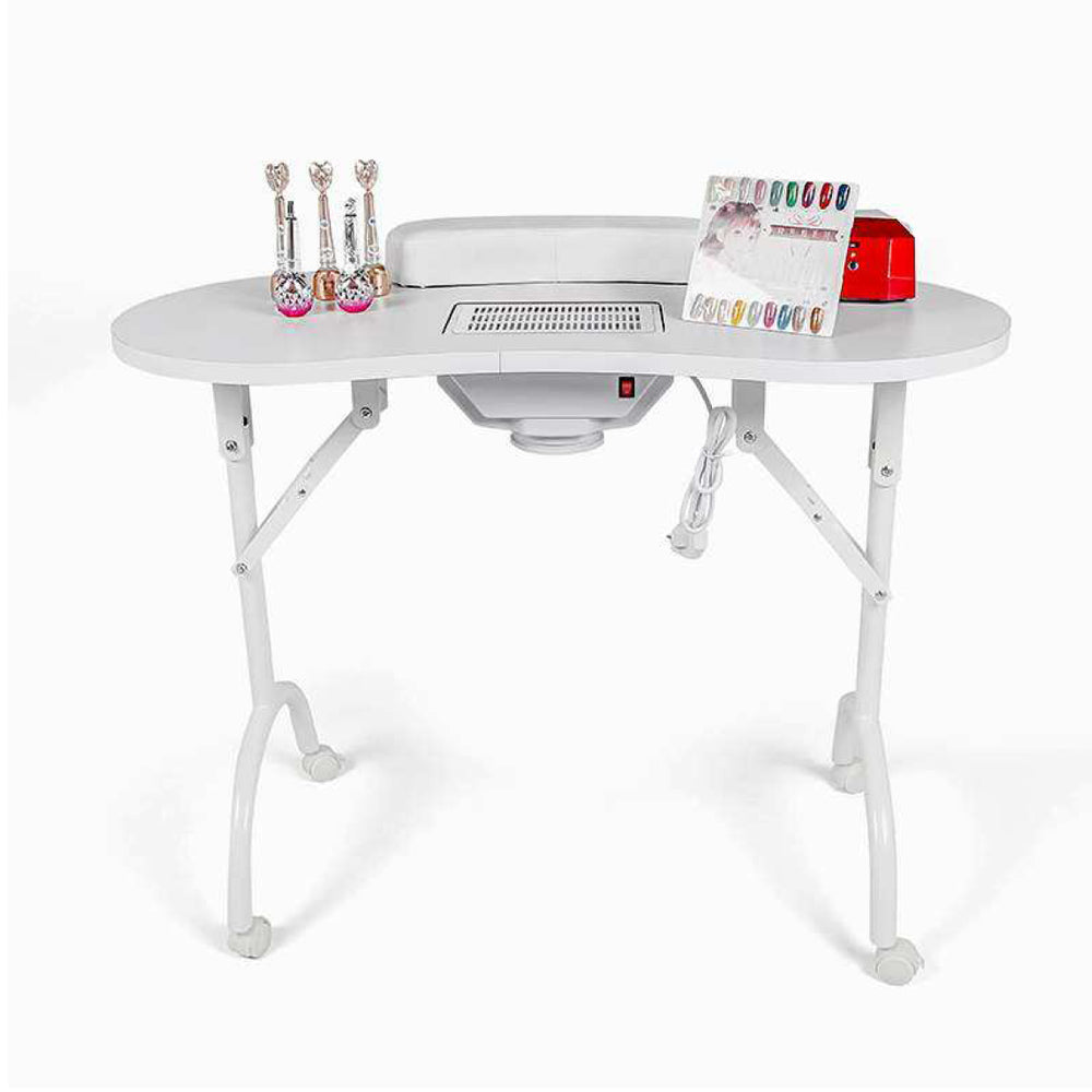 Table manucure pliante - noir - 4 roues - aspirateur