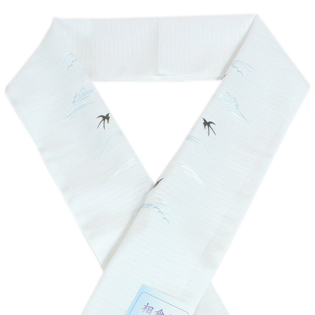 Sillook Polyester Haneri for Japanese Traditional Kimono - white swallow embroidery