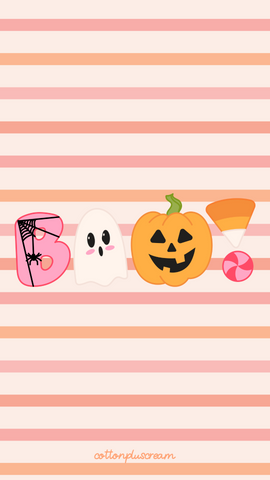 cute BOO! graphic pastel stripes phone wallpaper