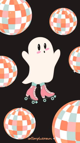 Fall pastel colors rollerskating ghost with disco balls phone wallpaper