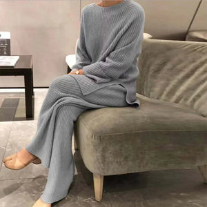 Wjczt Lady Home Suit Autumn Fashion Soft Casual O-Neck Pullover Tops+Knitted Pant New Homewear Pajama Winter Solid Women Two Piece Set - Wjczt