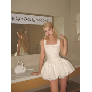 Wjczt Sweet Kawaii White Mini Dress Elegant Sexy Balletcore Women Korean Y2k Summer Short Dresses Party Dress French Vintage - Wjczt