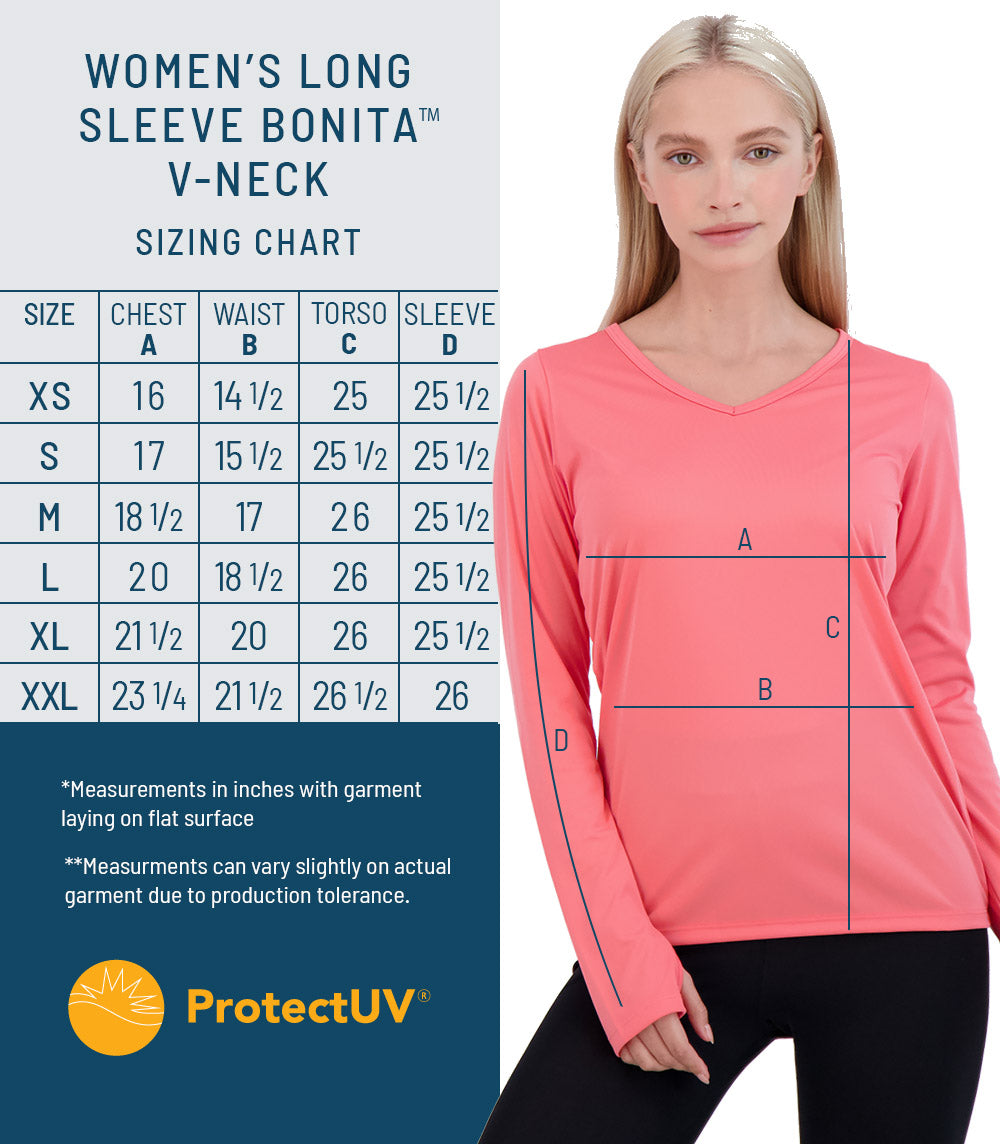 Bonita Ladies Long Sleeve V Neck Protectuv Sun Protective Shirt Denali Performance Apparel