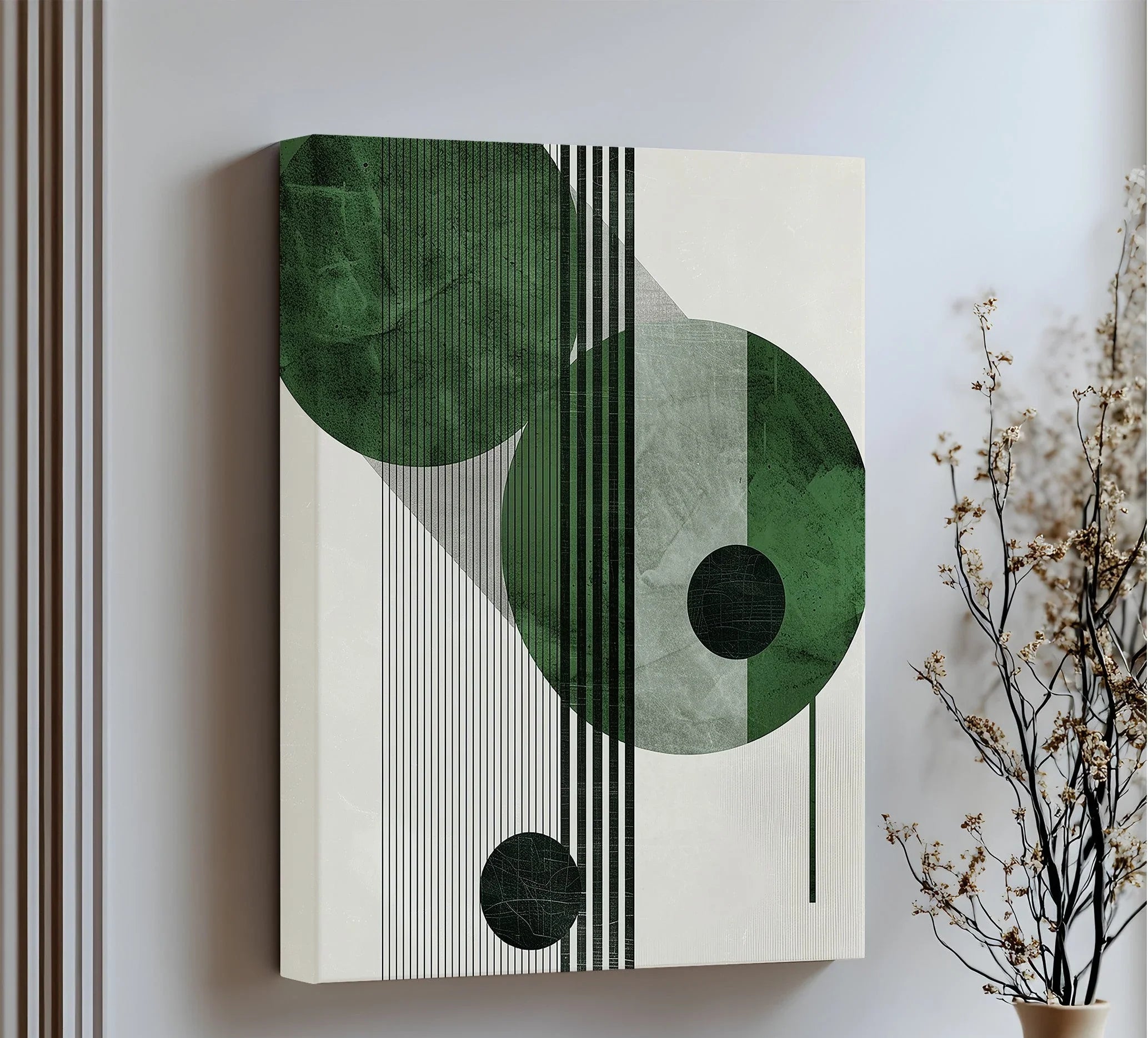 Modern Green Orbital Geometry – Abstract Minimalist Canvas Print