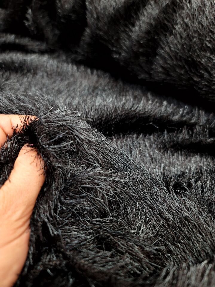 Fabric By The Yard Black Teal Fringes Shaggy Stretch Fabric Semi Sheer Eyelash