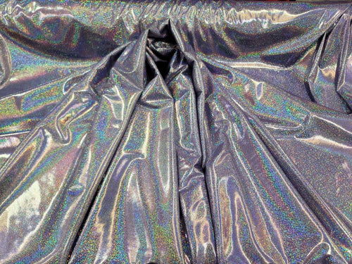 Fabric Sold By The Yard Black Sparkly Iridescent Hologram Polyester Spandex  Fash
