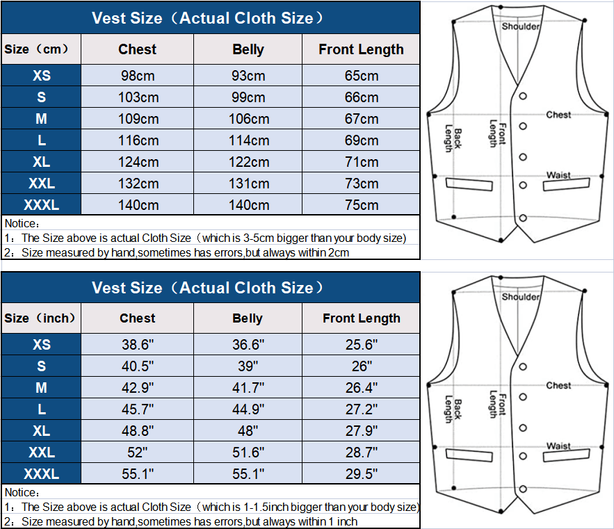 suit vest chart