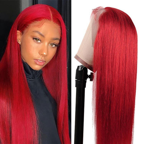 Alibonnie Hair Colored Red Straight Human Hair Wigs