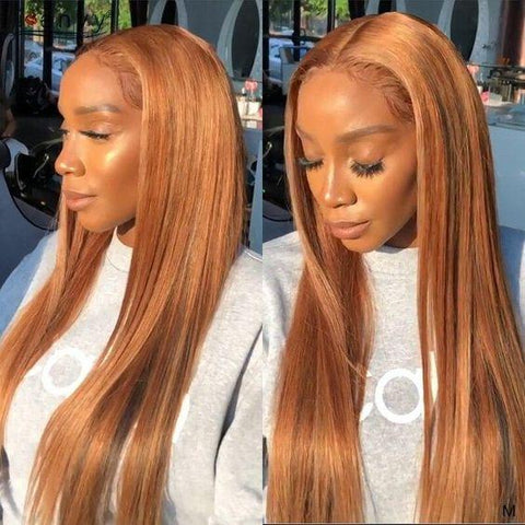 Brown Honey Blonde Wigs Straight Human Hair Wig 13x4 Lace Front Wig