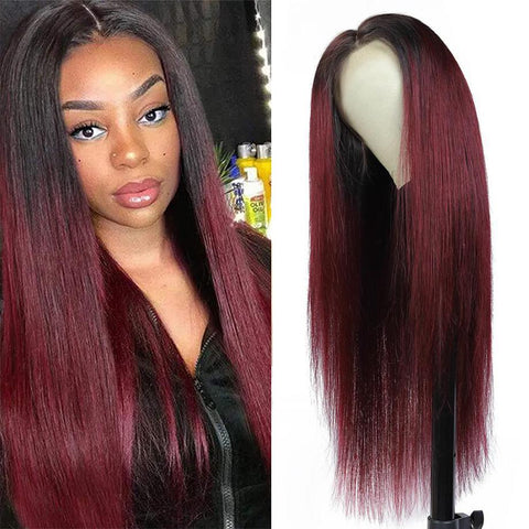 Burgundy Lace Front Human Hair Wigs 1b 99J