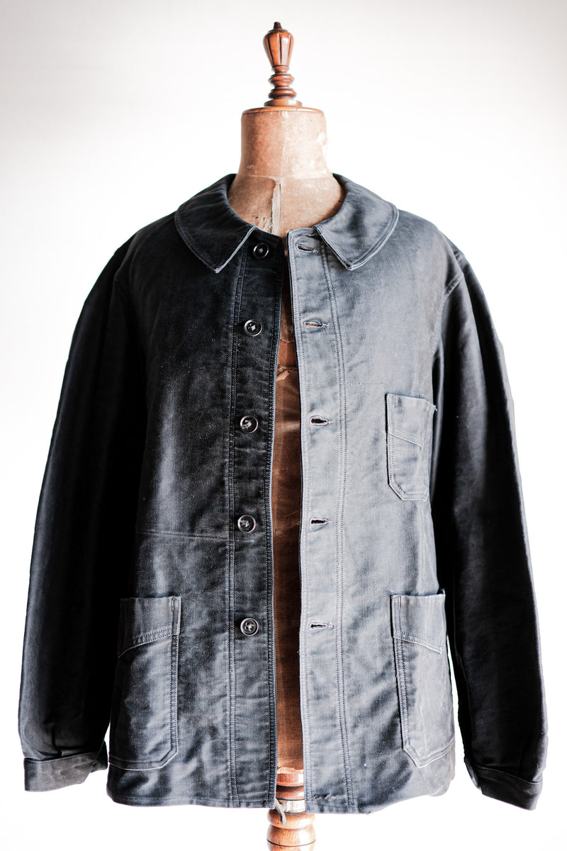 40's] French Vintage Black Moleskin Work Jacket 