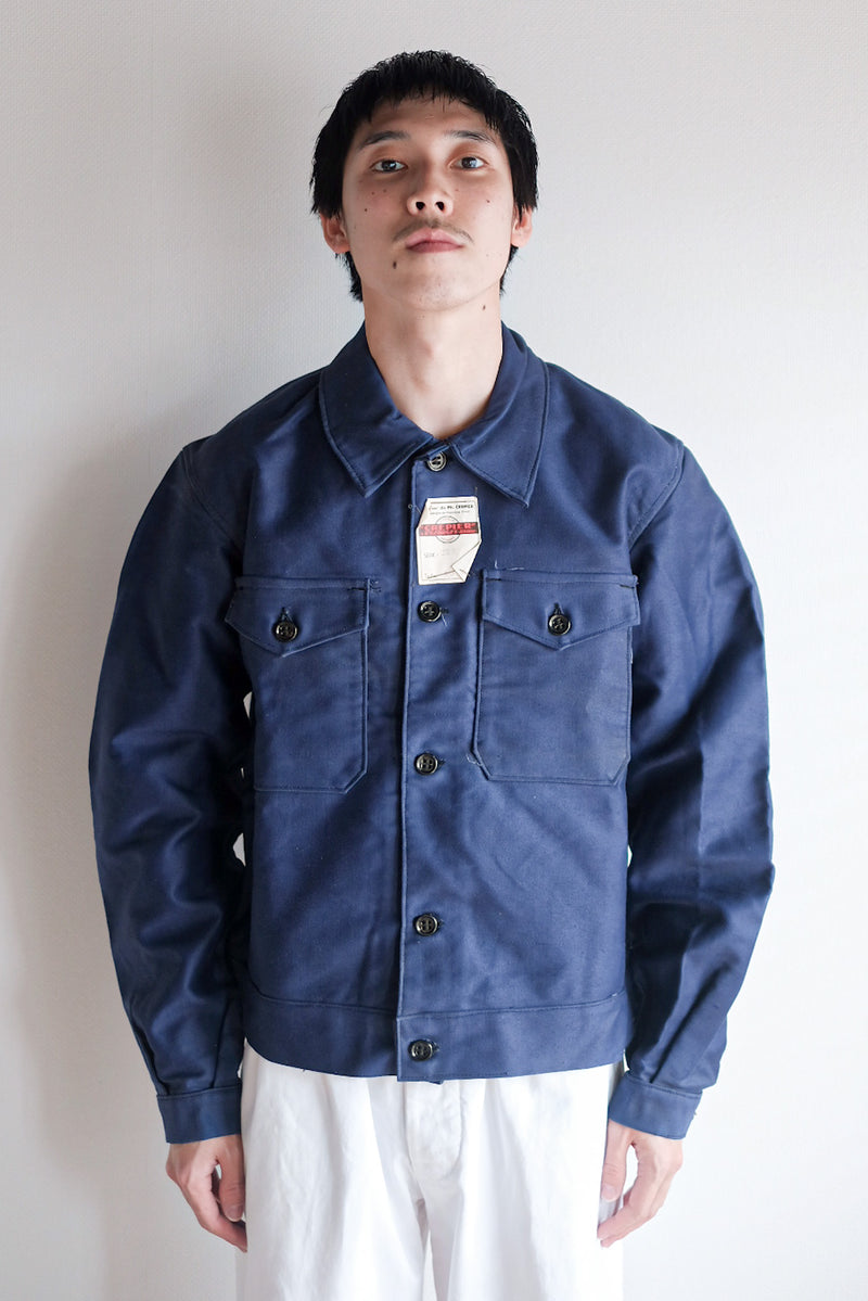 40's] French Vintage Blue Moleskin Cyclist Jacket 