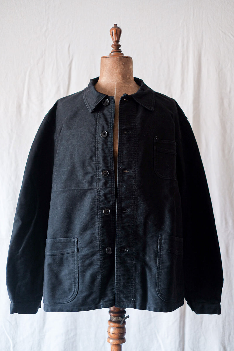 50's] French Vintage Black Moleskin Work Jacket 