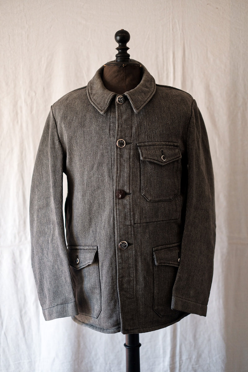 50's] French Vintage Gray Salt & Pepper Pique Hunting Jacket