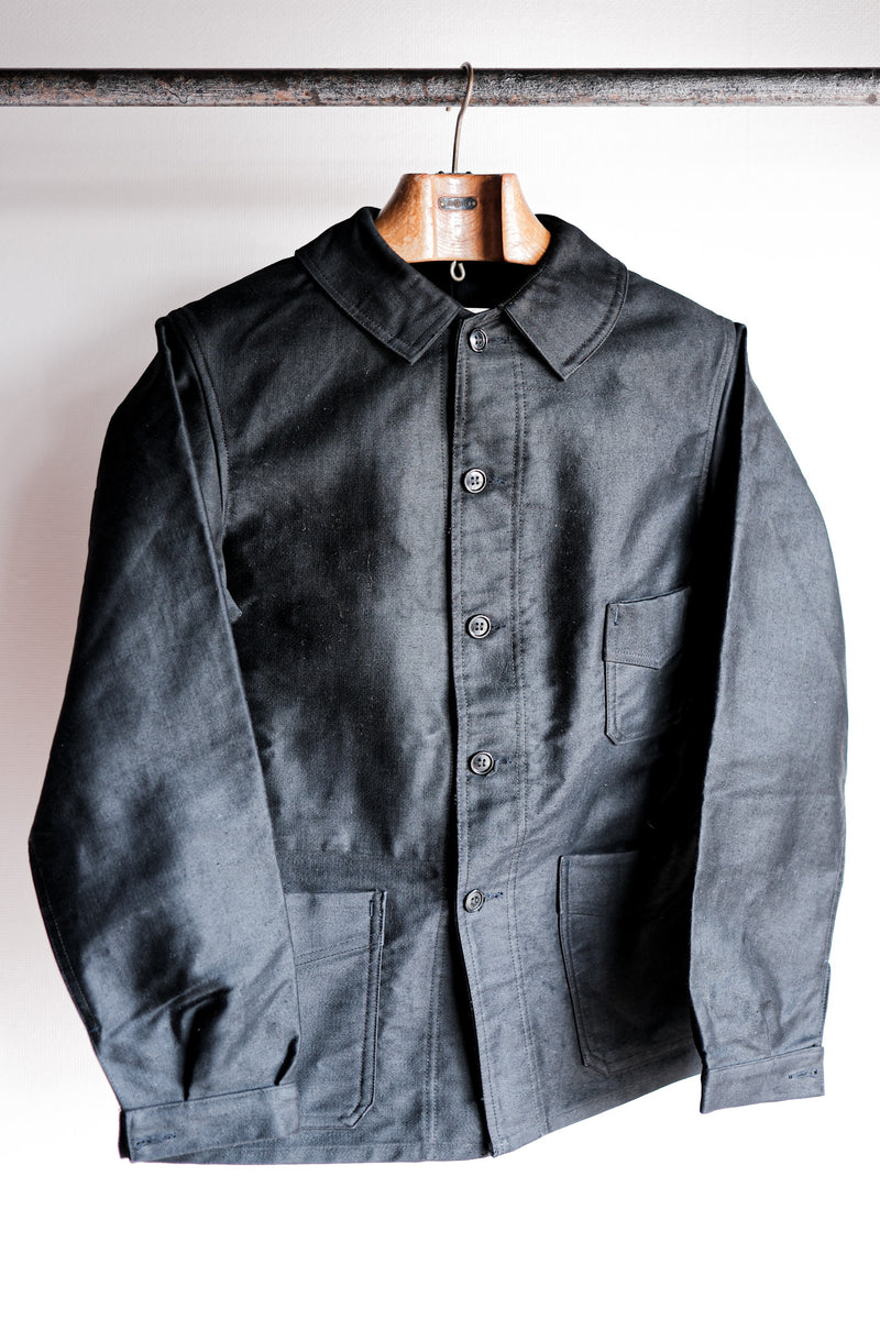 50's] French Vintage Black Moleskin Work Jacket 