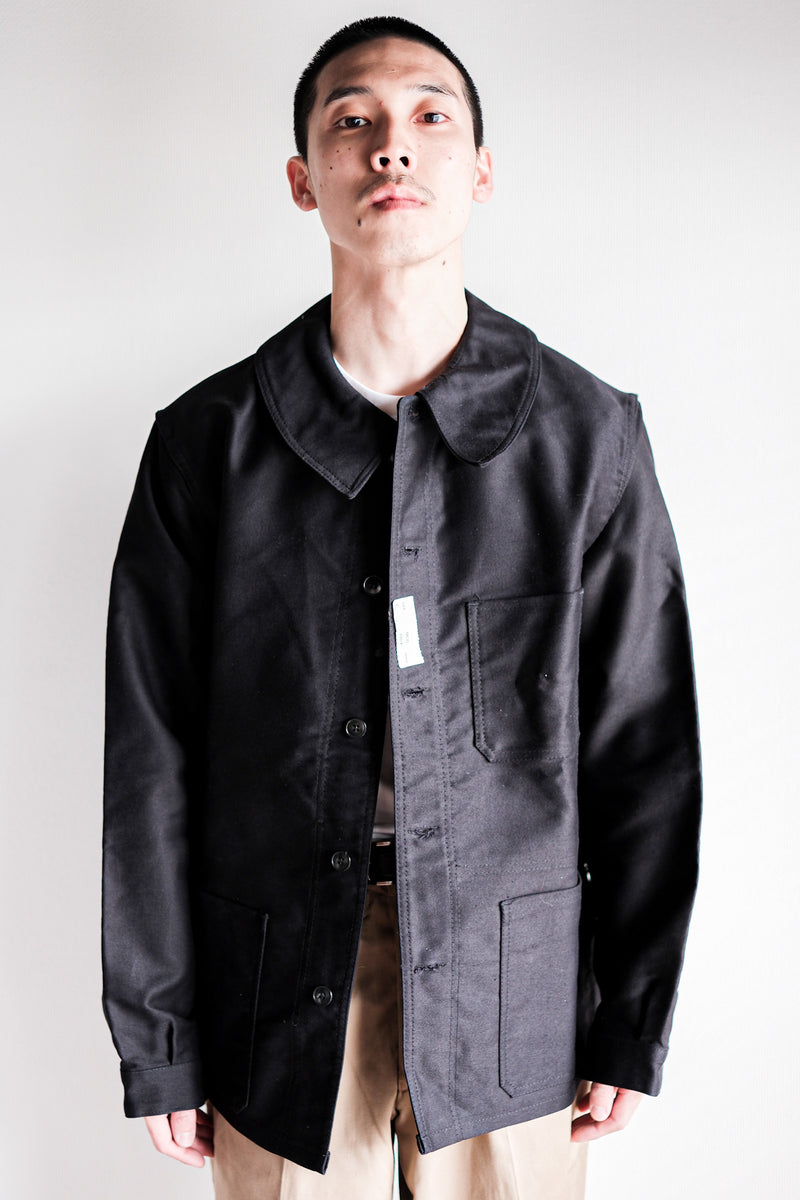 60's] French Vintage Black Moleskin Work Jacket Size.50 