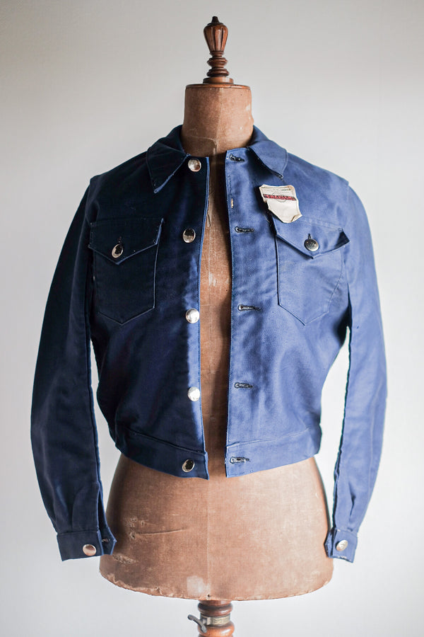 40's] French Vintage Blue Moleskin Cyclist Jacket 