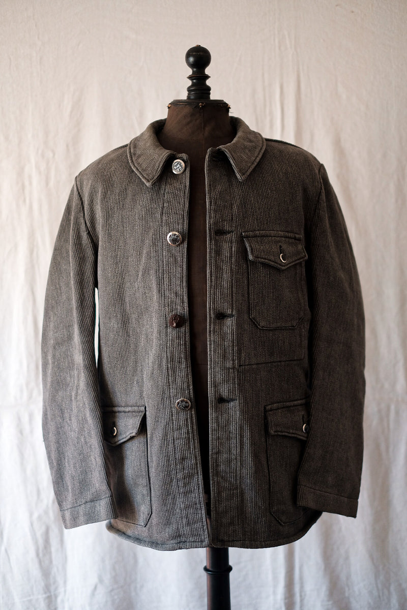 50's] French Vintage Gray Salt & Pepper Pique Hunting Jacket