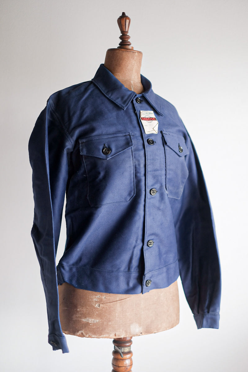 40's] French Vintage Blue Moleskin Cyclist Jacket 