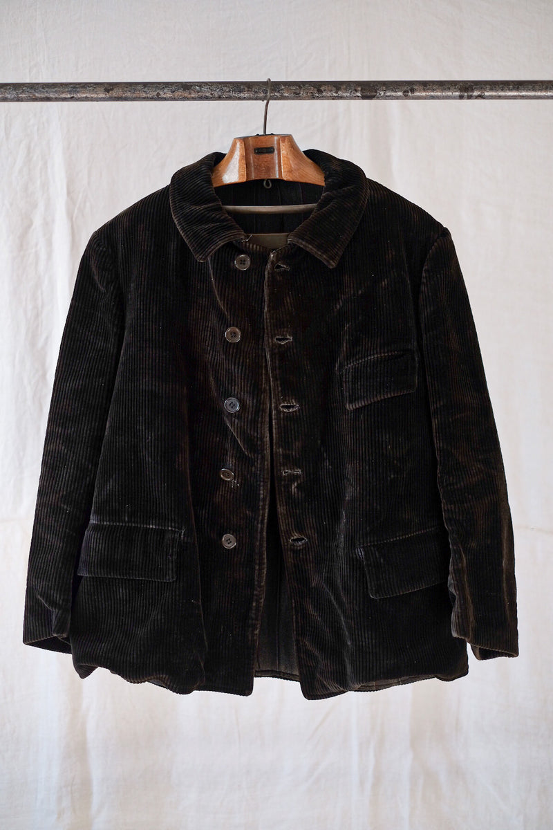 [~ 30's] Veste de travail en velours côtelé brun foncé vintage 