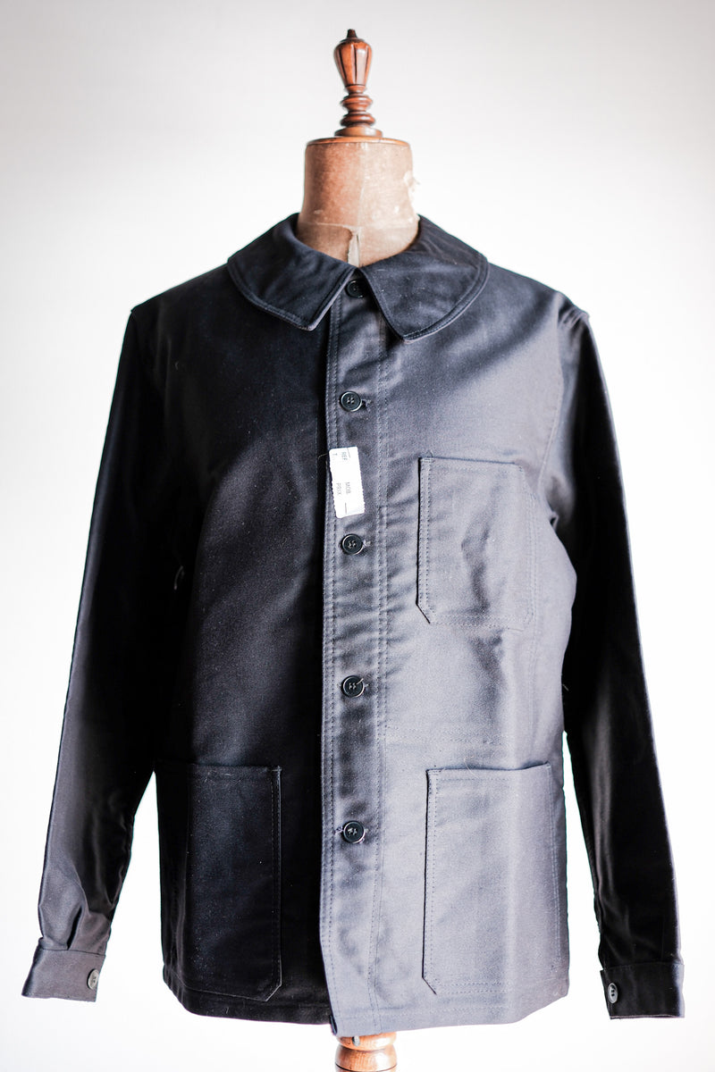 [~ 60's] French Vintage Black Moleskin Work Jacket Size.50 