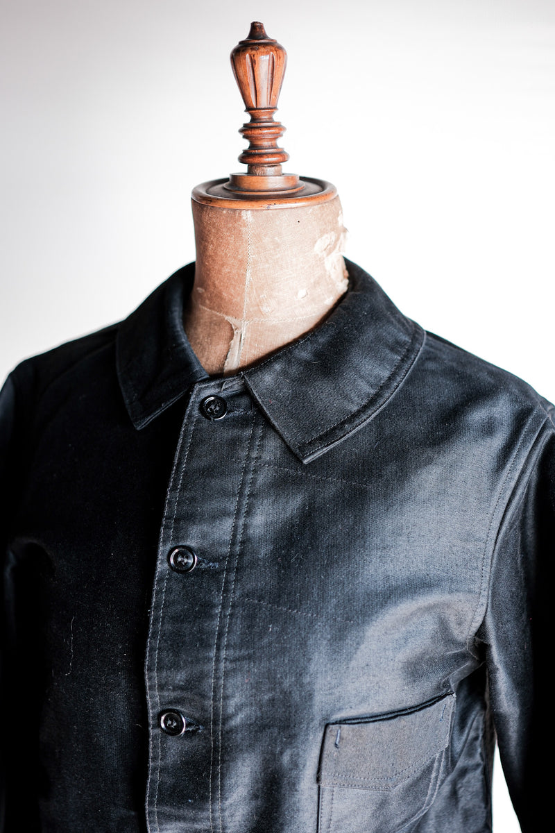 50's] French Vintage Black Moleskin Work Jacket 