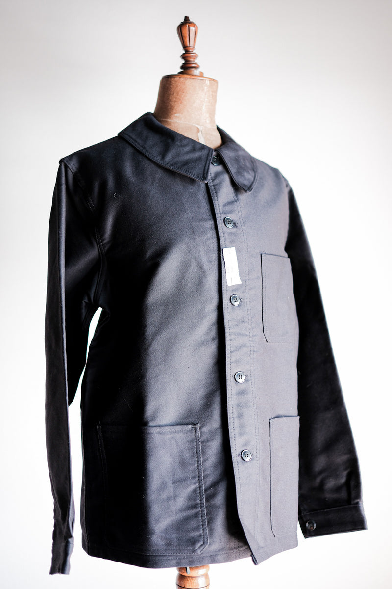 [~ 60's] French Vintage Black Moleskin Work Jacket Size.50 