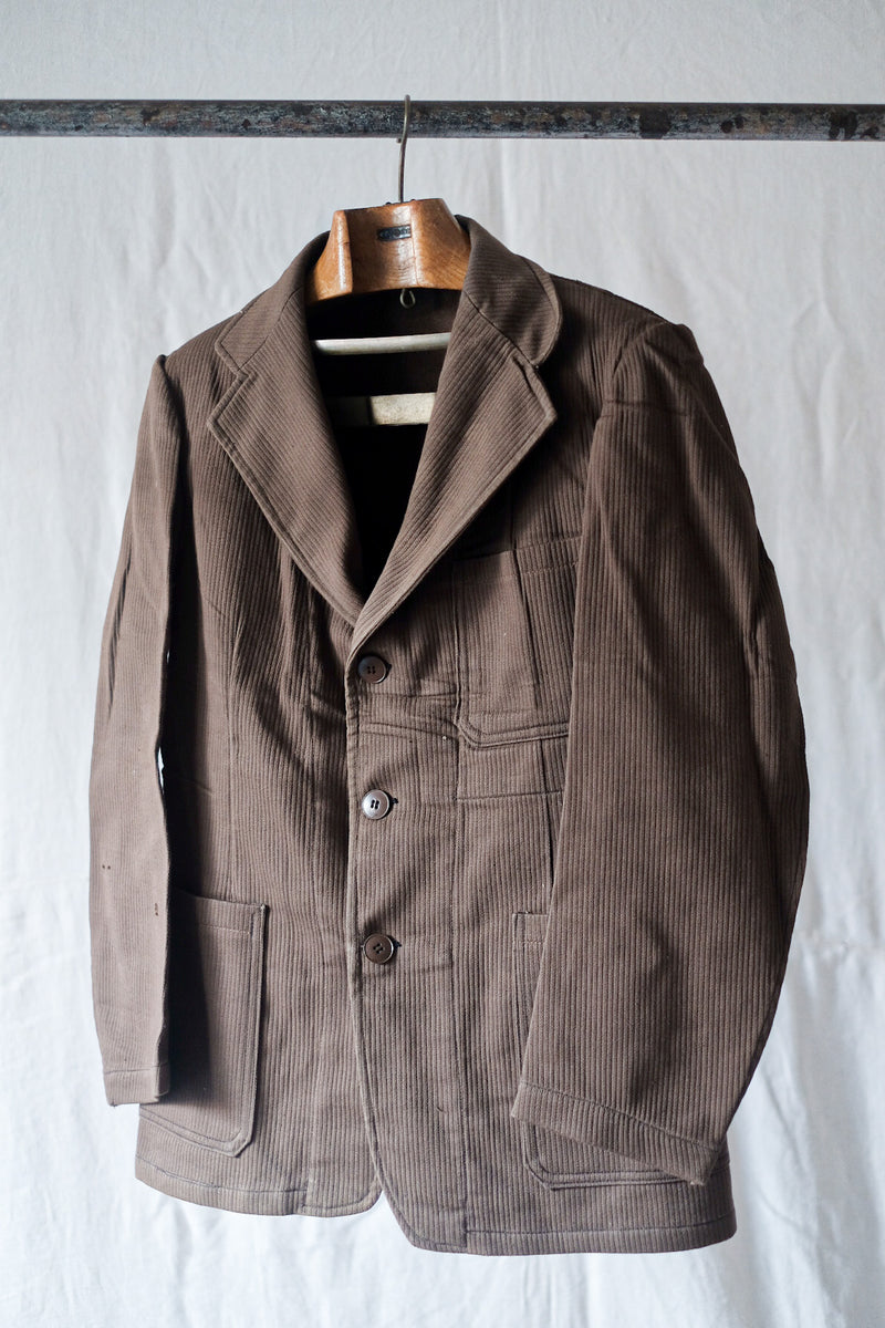 50's】French Vintage Brown Cotton Pique Lapel Work Jacket 