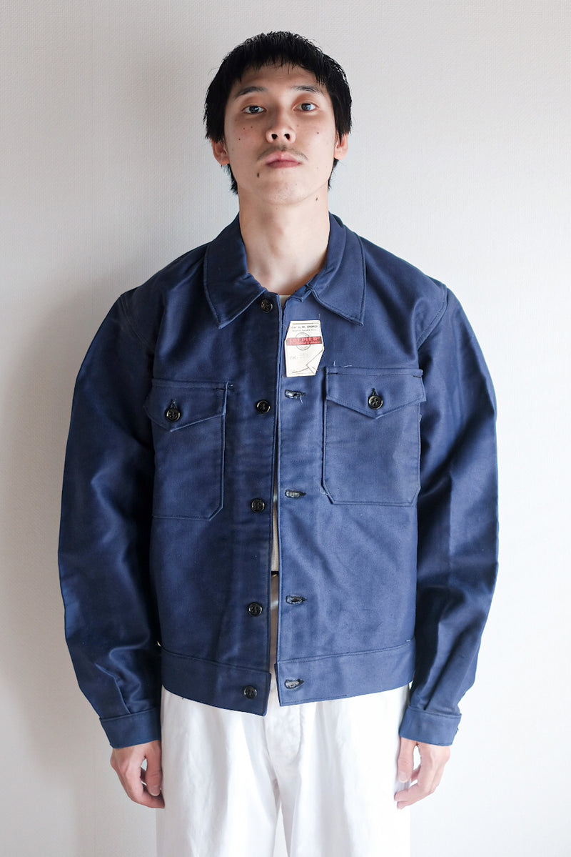 40's] French Vintage Blue Moleskin Cyclist Jacket 