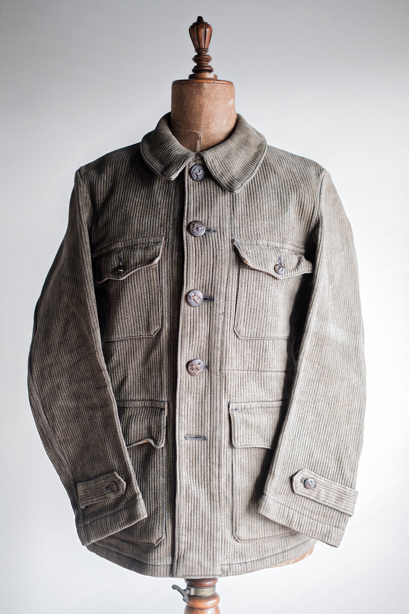 40's】French Vintage Brown Salt & Pepper Cotton Pique Hunting Jacket ...