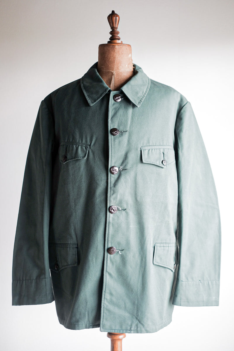 50's] French Vintage Green Cotton Hunting Jacket with Chin Strap