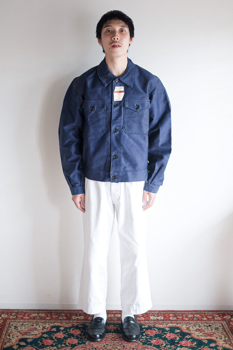 40's] French Vintage Blue Moleskin Cyclist Jacket 