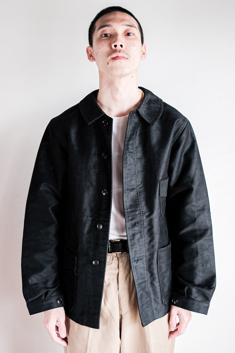 50's] French Vintage Black Moleskin Work Jacket 