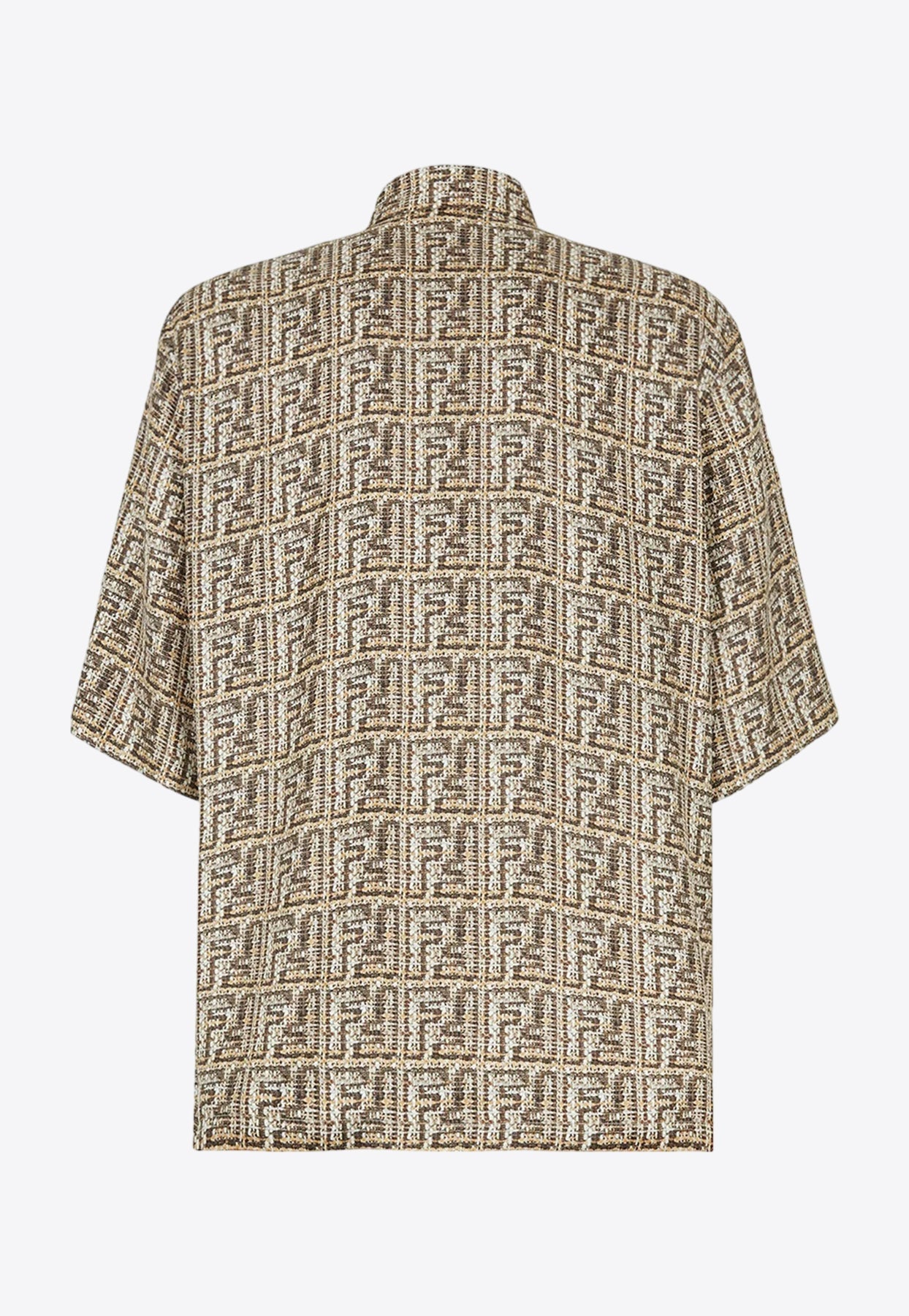 Shop Fendi All-over Logo Monogram Silk Shirt In Brown
