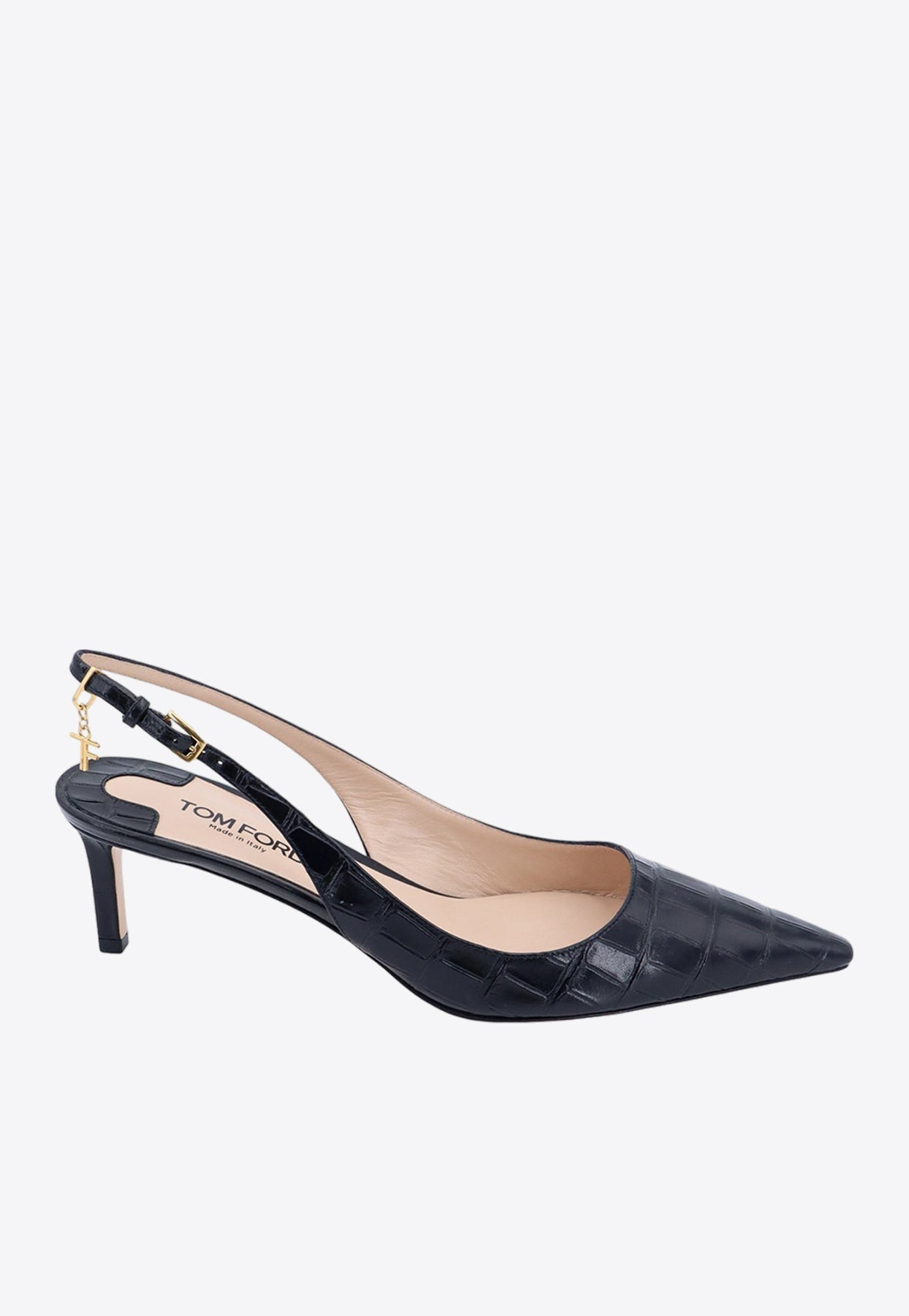 Shop Tom Ford Angelina 55 Slingback Pumps In Croc-embossed Leather In Black