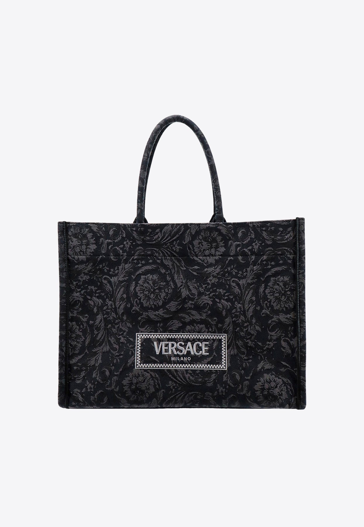 Shop Versace Barocco Athena Jacquard Canvas Tote Bag In Black