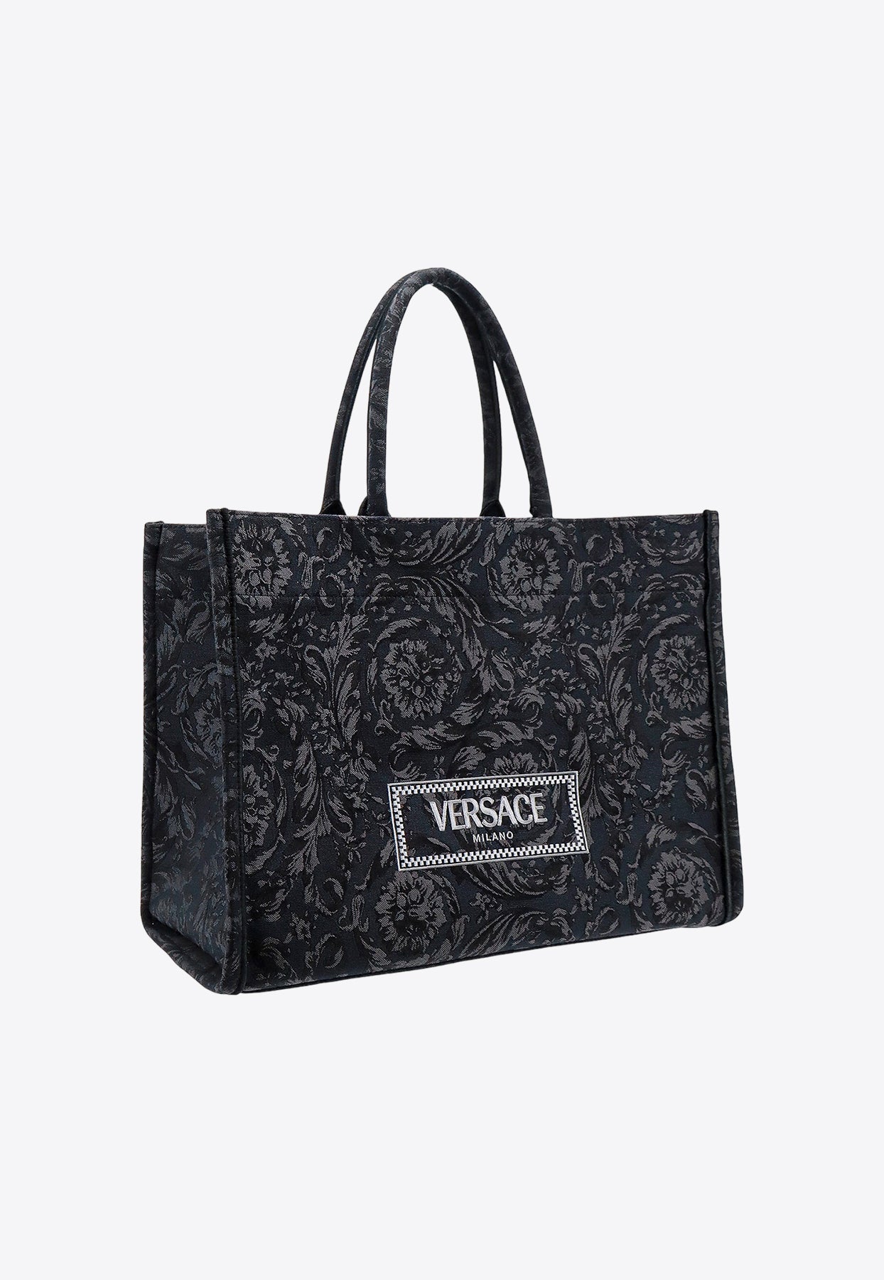 Shop Versace Barocco Athena Jacquard Canvas Tote Bag In Black