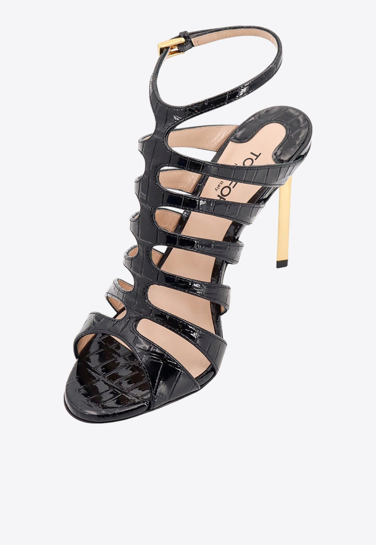 Shop Tom Ford Carine 105 Strappy Sandals In Croc-embossed Leather In Black