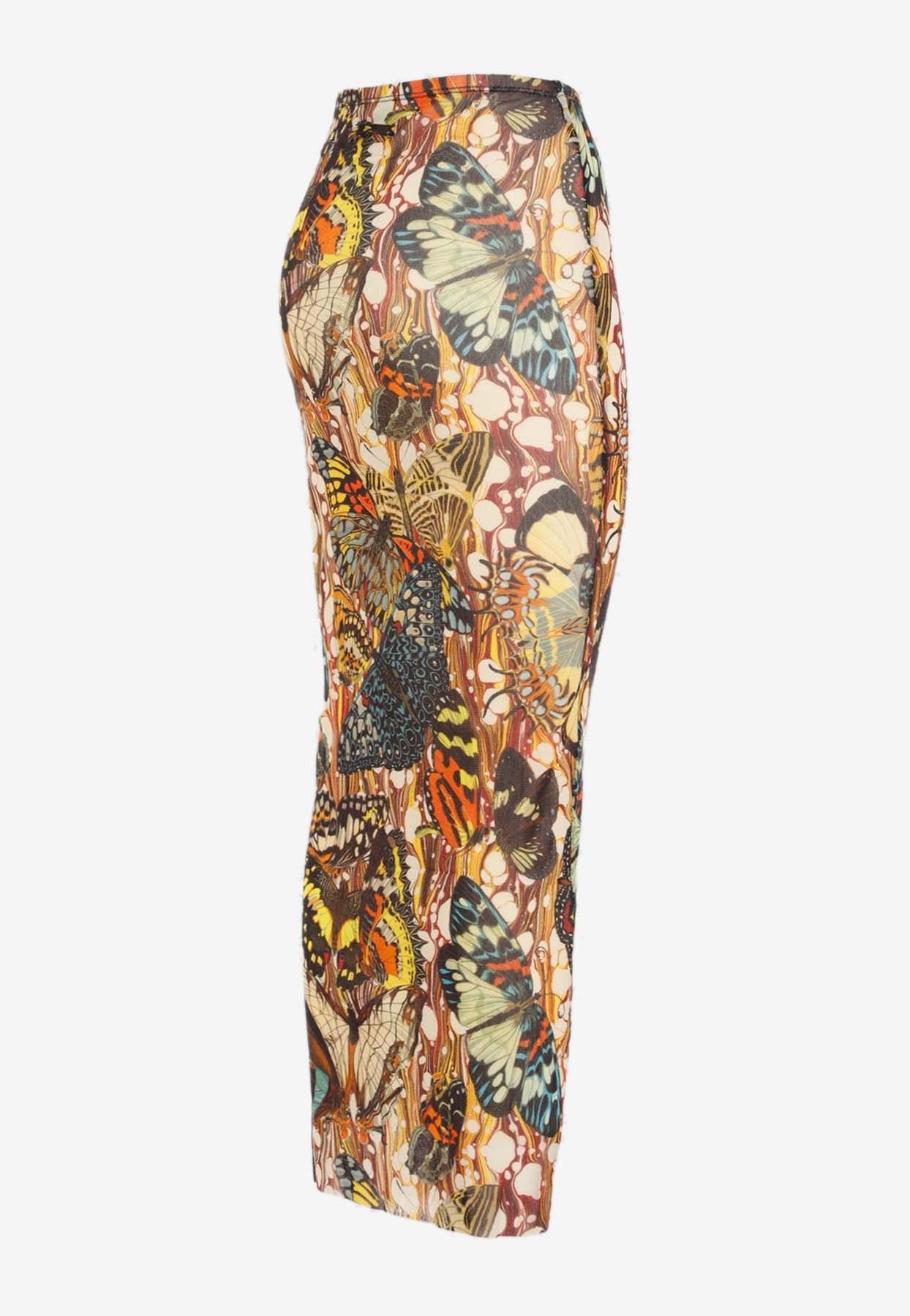 Shop Jean Paul Gaultier Butterfly-print Maxi Mesh Skirt In Multicolor