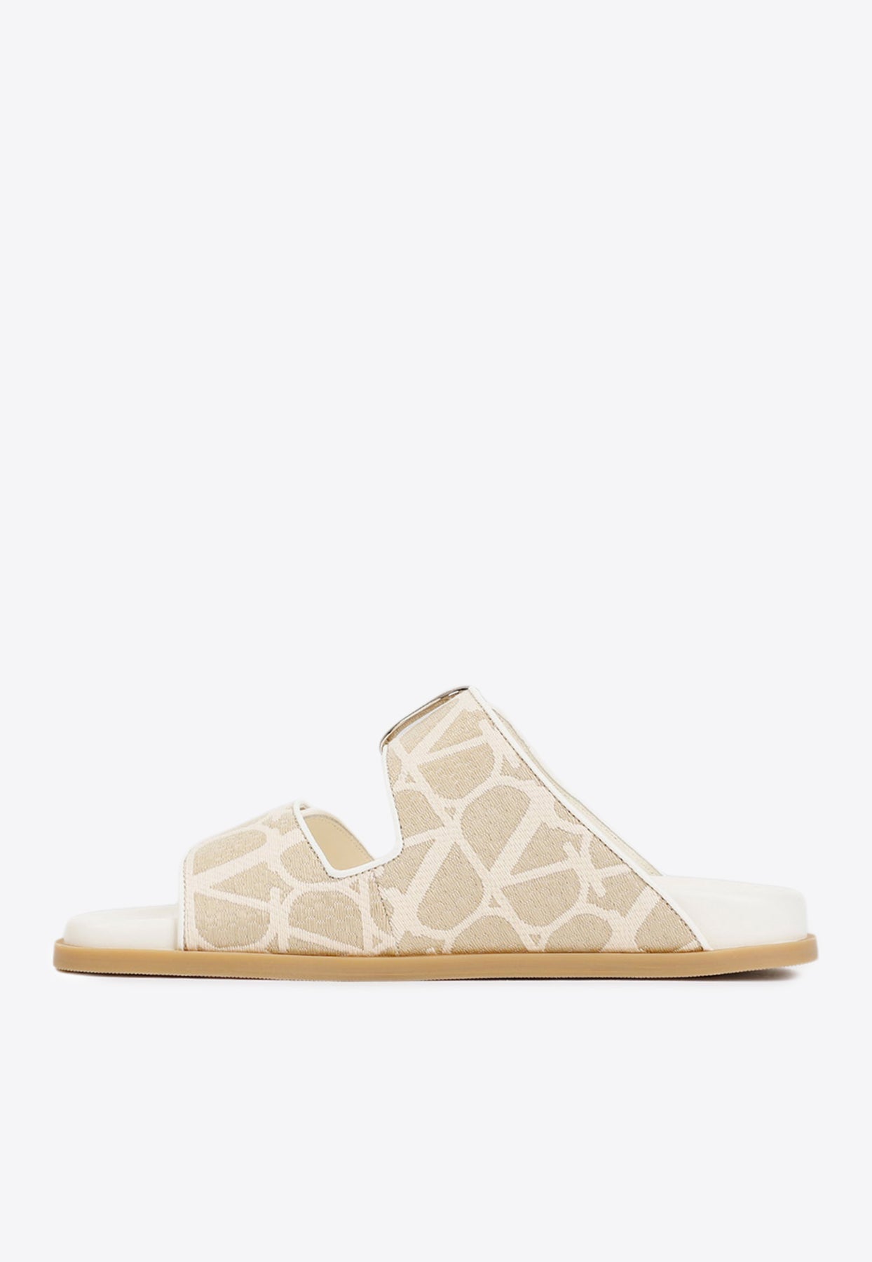 Shop Valentino All-over Vlogo Flat Sandals In Nude