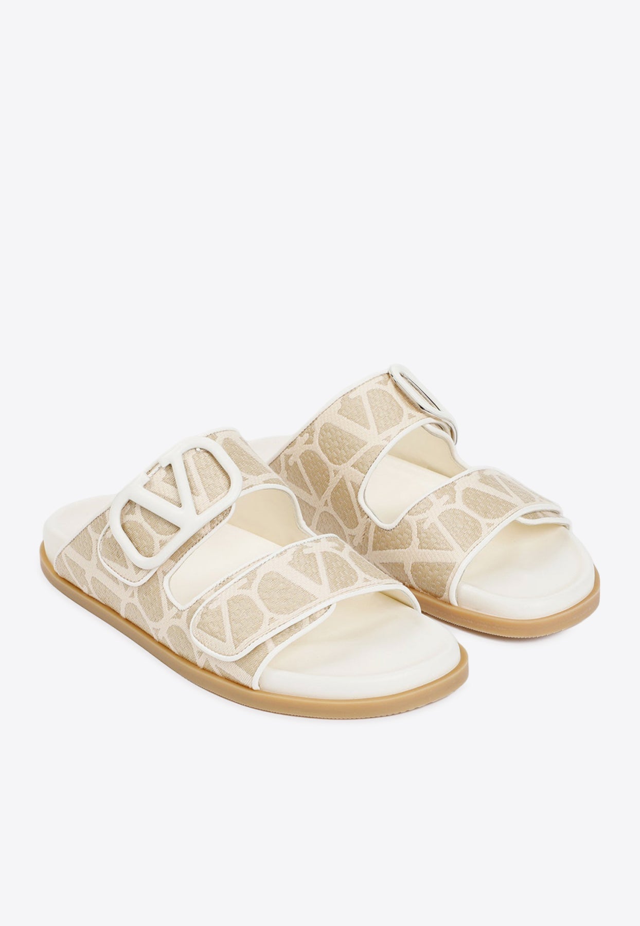 Shop Valentino All-over Vlogo Flat Sandals In Nude