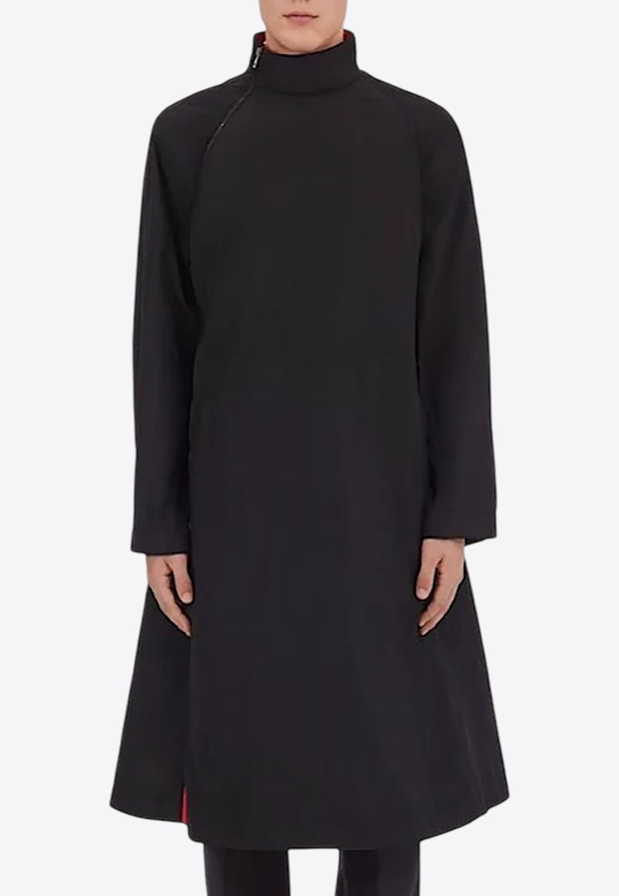 Ferragamo Belted Zip-up Raincoat In Black
