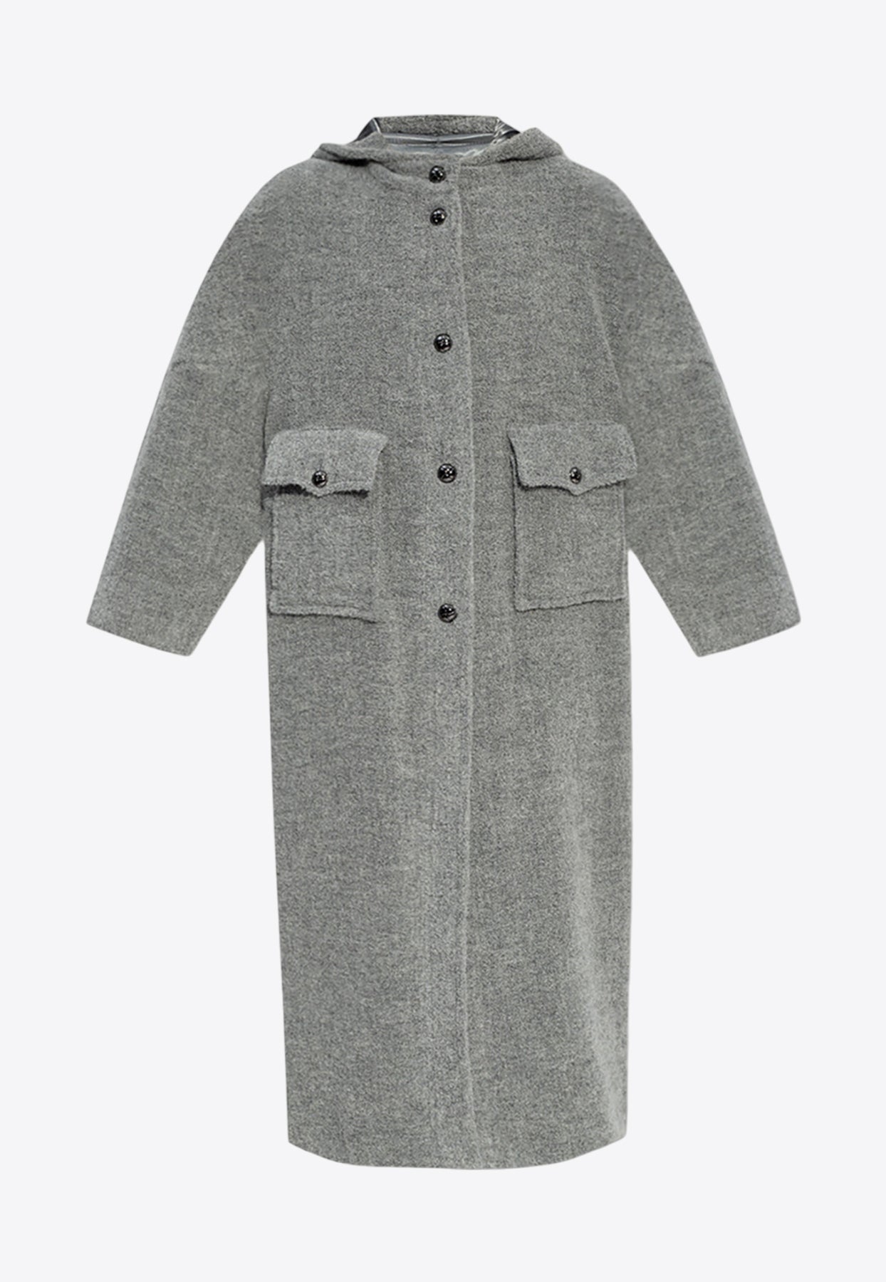 Emporio Armani Button-down Wool Coat With Hood In Gray