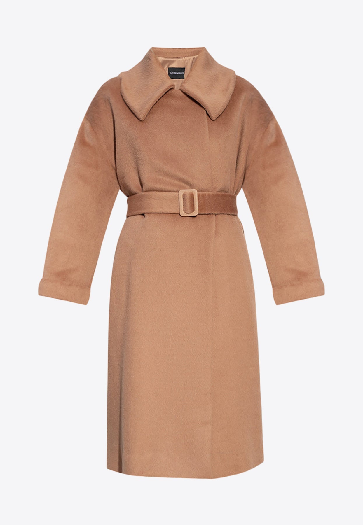 Shop Emporio Armani Belted Long-sleeved Wool Coat In Brown