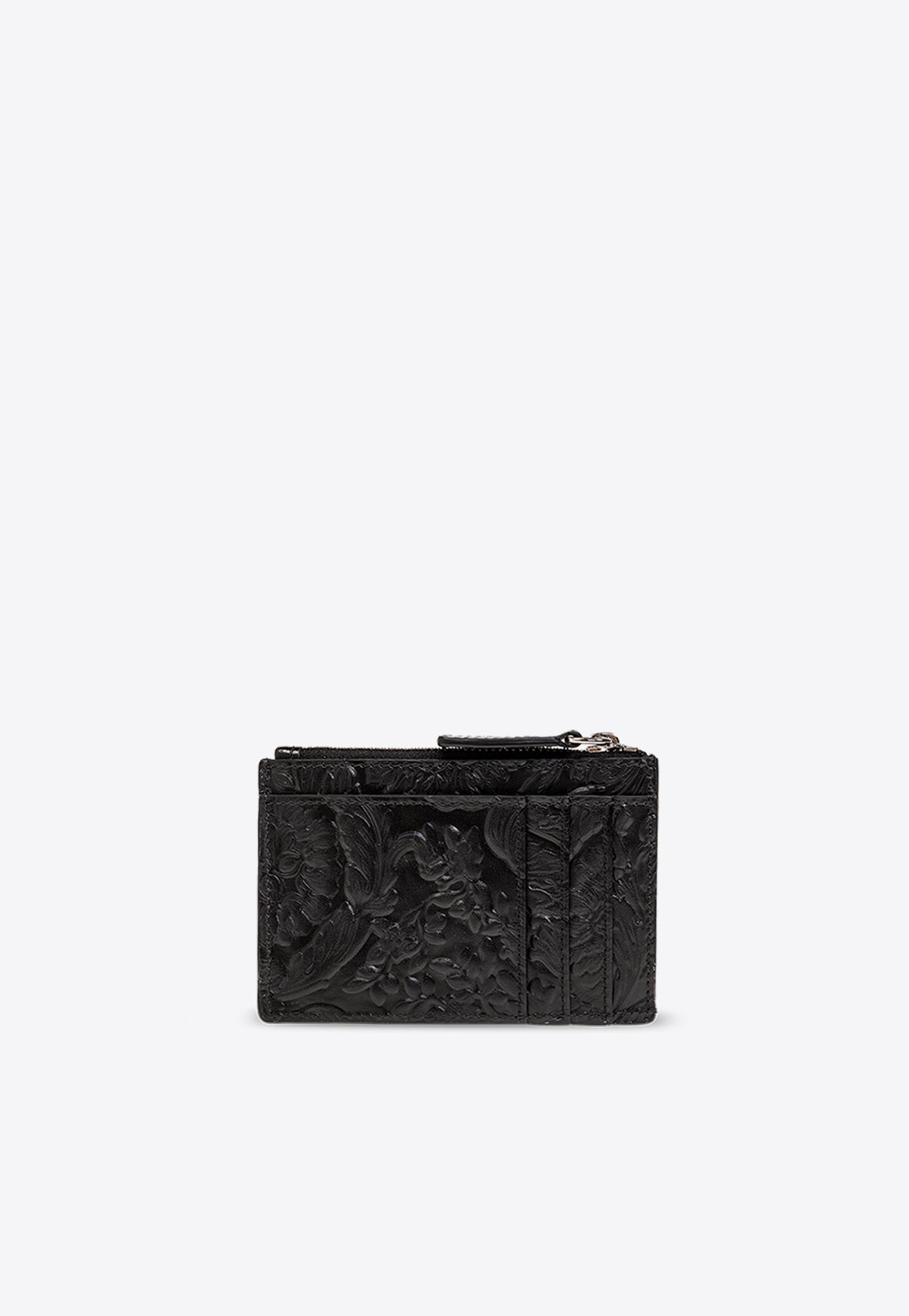 Shop Versace Barocco-embossed Leather Cardholder In Black
