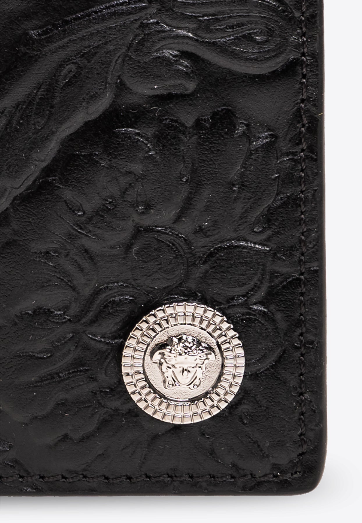 Shop Versace Barocco-embossed Leather Cardholder In Black