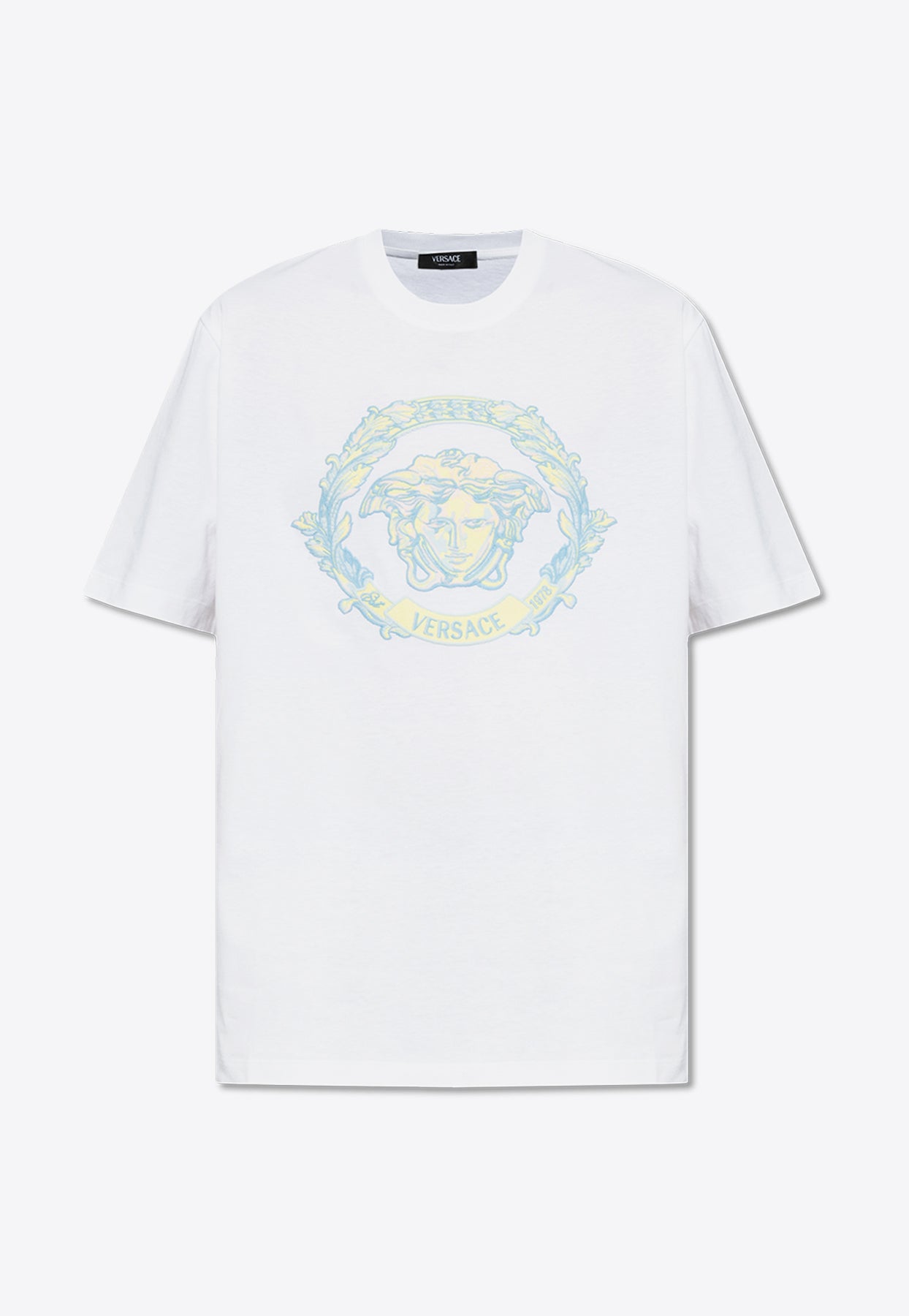 Shop Versace Barocco Wave Crewneck T-shirt In White